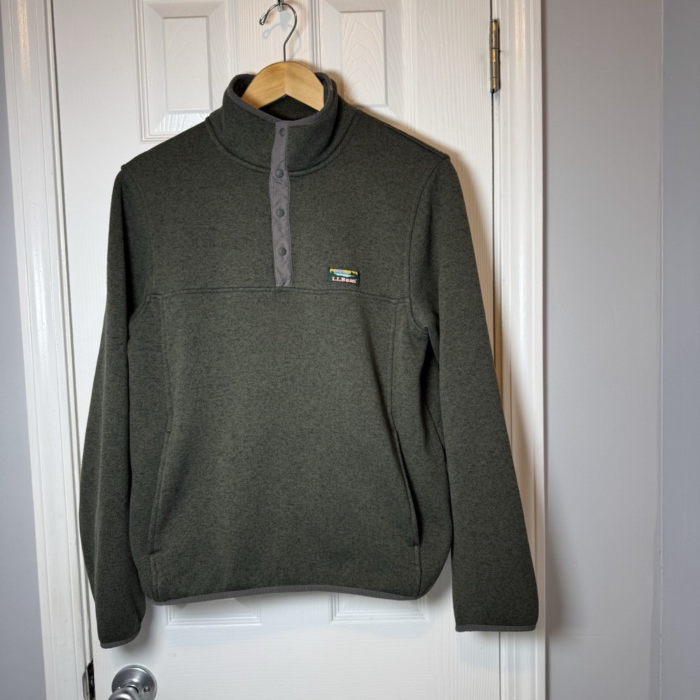 LL Bean Mens Medium Slightly Fitted‎ 1/4 Snap Fleece Knit Pullover Sweater Green